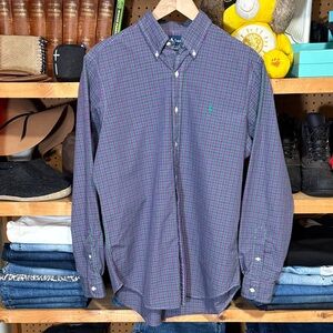 Ralph Lauren Men's Plaid Shirt - Green and Purple